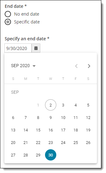 Open hours with a specfic end date.